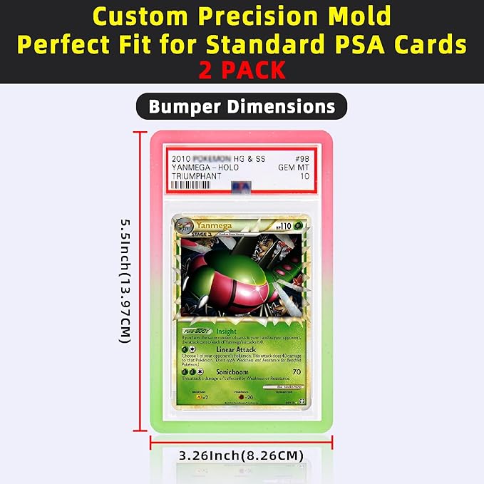 NAKIS Slab Guard for PSA Graded Cards, 2-Pack TPU Slab Protector Graded Guard Bumper Guard for PSA Graded Card Only, Gradient Color Glitter Limited Edition, Pink-Green