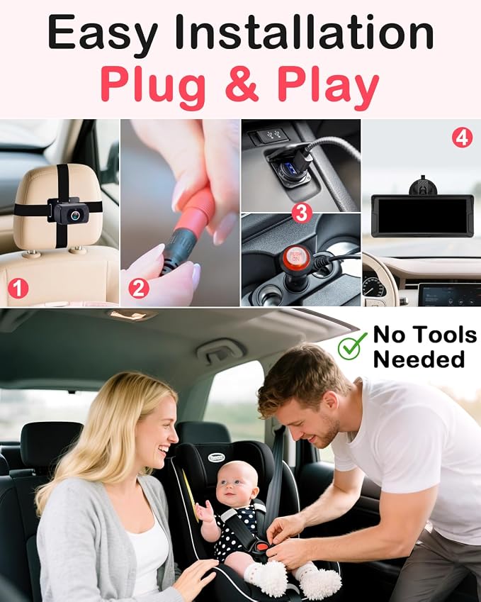 Rohent Dual Baby Car Camera for 2-Kids: 6.9'' HD Split Screen with Auto Brightness 1080P Backseat Camera for Twins Infrared Night Vision - 360° Adjustable USB Easy Setup Ideal for SUVs Minivans