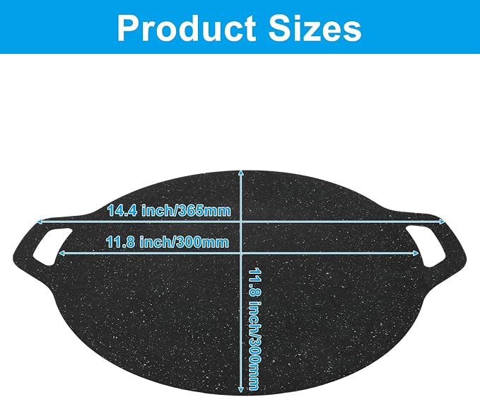 11.8 Inch Thin Korean Grill Pan | Non-stick, Korean BBQ Grill Pan for Stove Top, Home, Camping, Party, Lightweight Iron Pan, Double Handles
