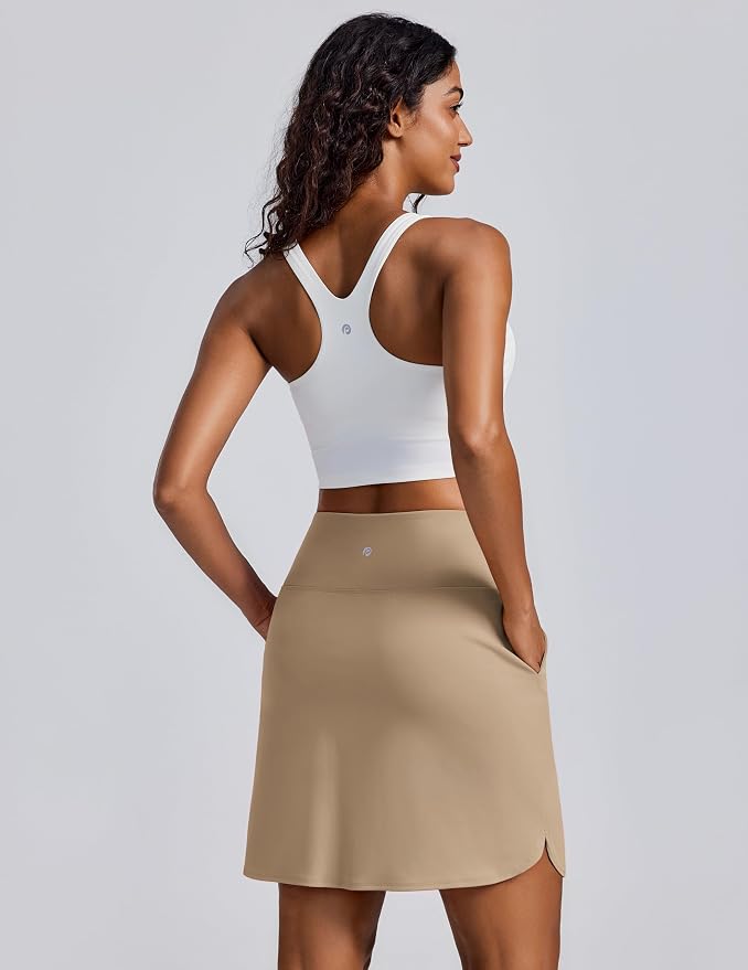 PINSPARK 18" Skorts for Woman Above Knee Length Golf Skirts 3 Pockets | High Waist, Built in Shorts, UV Protection, 4-Way Stretch, Soft, Dolphin Hem, Athletic, Tennis, Pickleabll, Casual