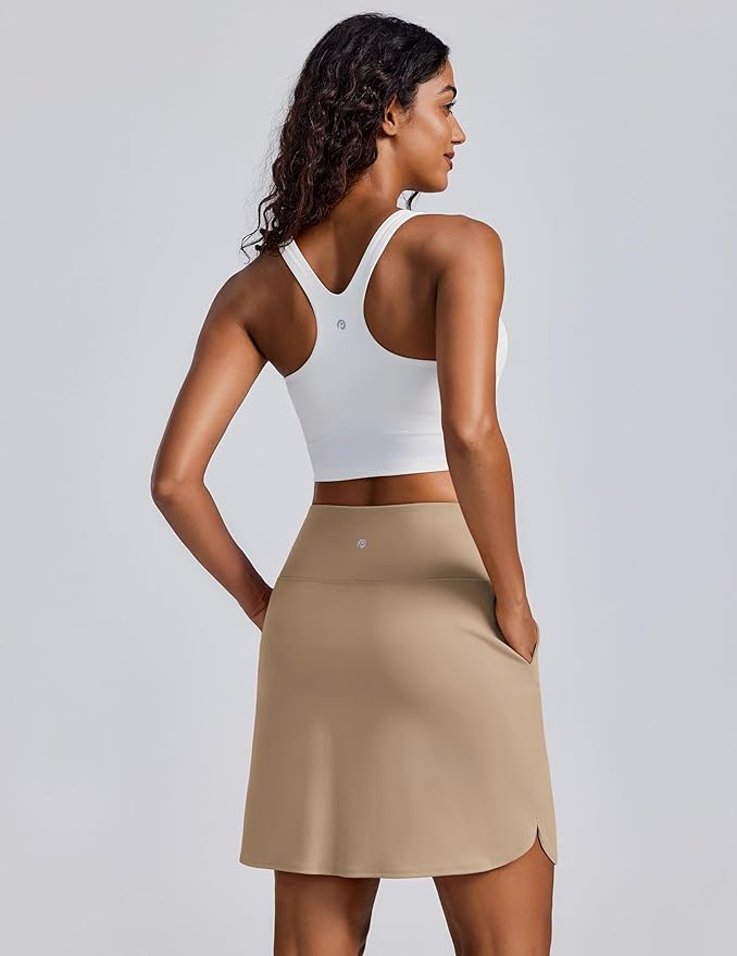 PINSPARK 18" Skorts for Woman Above Knee Length Golf Skirts 3 Pockets | High Waist, Built in Shorts, UV Protection, 4-Way Stretch, Soft, Dolphin Hem, Athletic, Tennis, Pickleabll, Casual