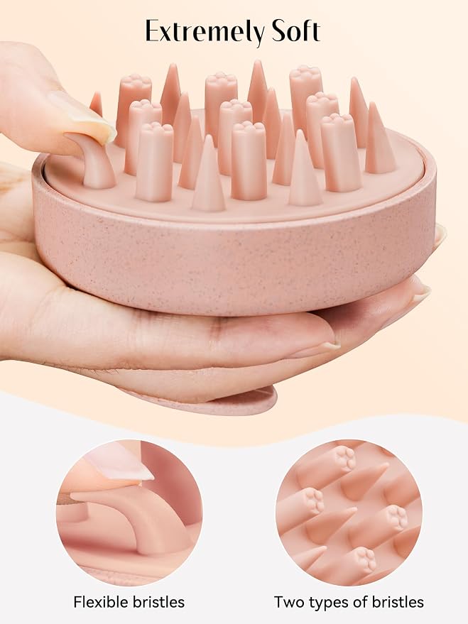 HEETA Hair Scalp Massager for Hair Growth, Shampoo Brush, Scalp Scrubber Exfoliator with Soft Silicone Bristles for Dandruff Removal to Relieve Stress, Wet Dry Use Updated Material, Pink