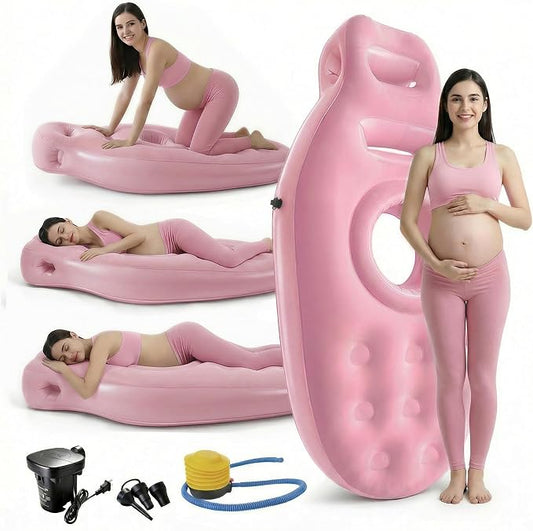 Inflatable Tummy Nest Pregnancy Pillow with Belly Hole, Belly Mattress for Pregnancy Pillow Stomach Sleepers,Maternity Pool Float,Prenatal Massage Pillow,Extra Wide&Tall,All Pregnancy Stages (Pink)