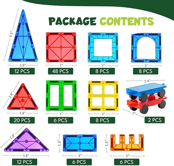 Magnetic Tiles 100 PCS with 2 Cars – STEM Building Blocks for Kids, Educational Gift for Boys & Girls
