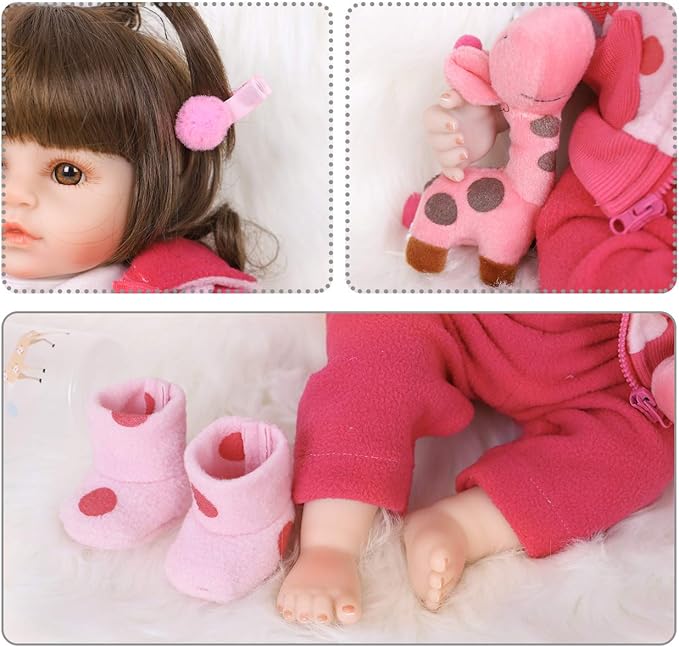 ENADOLL Reborn Baby Doll Realistic Silicone Vinyl Polka Dot Giraffe Baby 16 inch Weighted Soft Body Lifelike Doll Gift Set for Ages 3+(Polka Dot Giraffe)