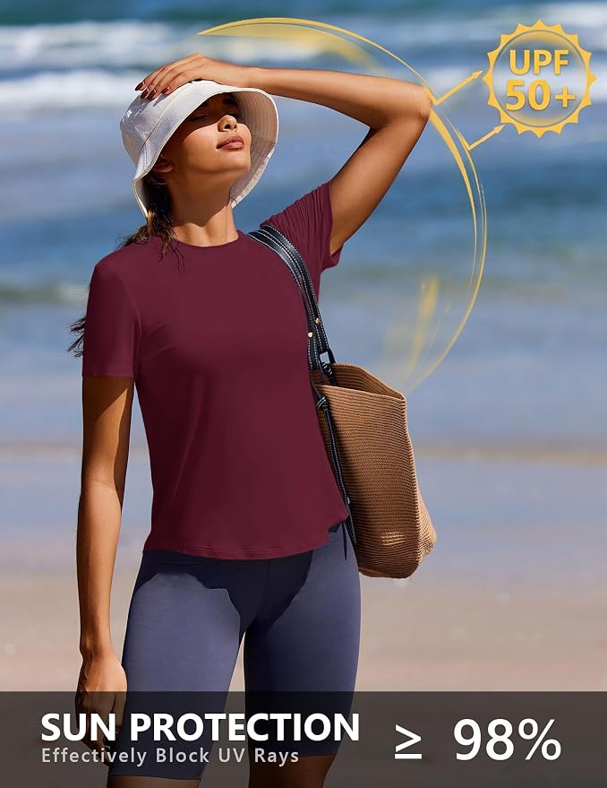 PINSPARK Soft Workout Tops for Women UPF 50+ Sun Protection Shirt Quick Dry Athletic Running Hiking Travel Basic Tee Shirts