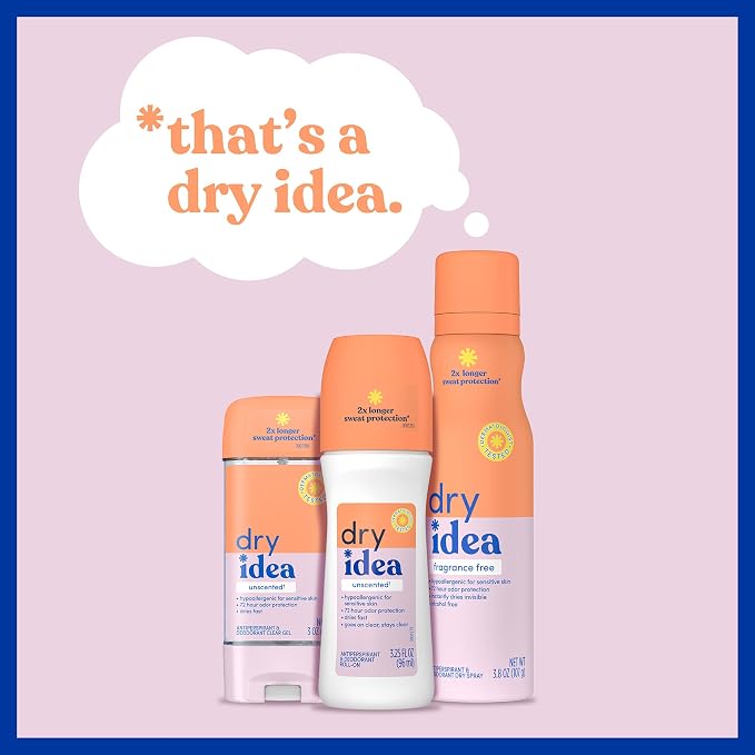 Dry Idea Gel Deodorant & Antiperspirant for Women - Hypoallergenic for Sensitive Skin, 2X Longer Sweat Protection*, 72Hr Odor Protection, Unscented, Womens Deodorant, 3 oz (Pack of 6)