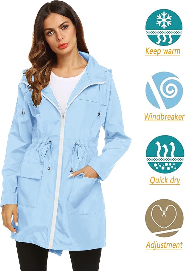 Lomon Women Waterproof Lightweight Rain Jacket Active Outdoor Hooded Raincoat