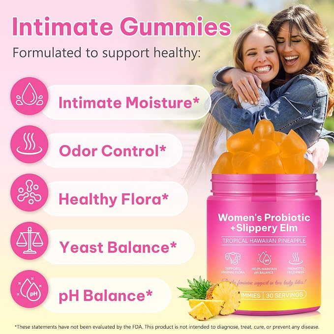 Women's Probiotic Gummies for Vaginal Health - pH Balance & Immune Support Supplement, Pineapple Flavor, 60 Count | Feminine Care Vitamins for Women