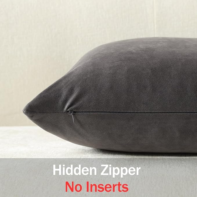 Lumbar Pillow Covers 12x20 Dark-Grey: Pack of 2 Cozy Soft Velvet Rectangular Modern Luxury Decorative Throw Pillow Cases for Sofa Couch Living Room Bed Home Decor
