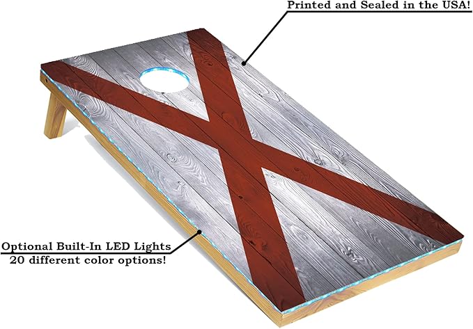 Tailgating Pros 4x2 Regulation Cornhole Boards Flag Set- Includes 8 Bean Bags, Carrying Cases, and Score Keeper - Optional LED Lights