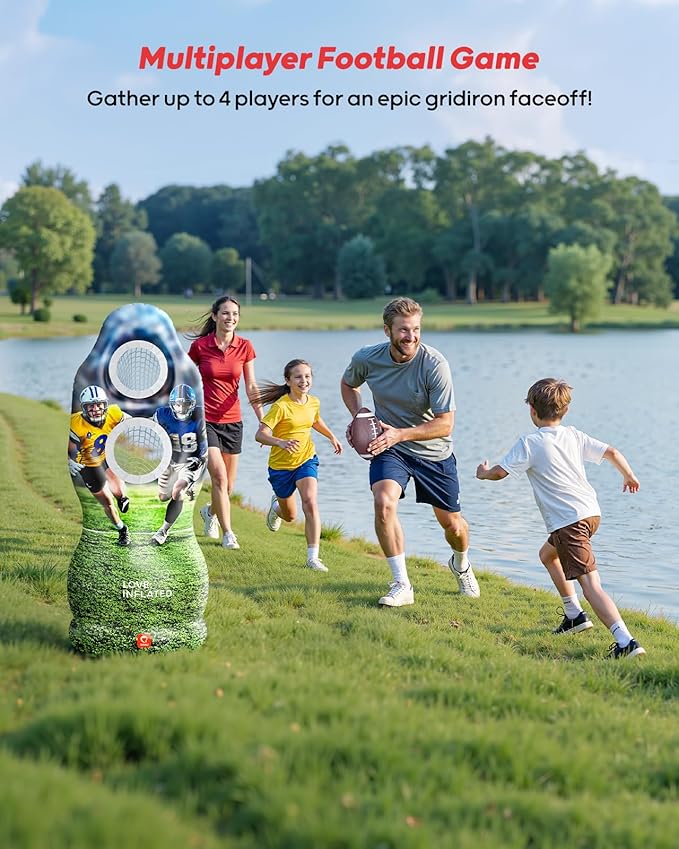 QPAU Dual-Hole Inflatable Football Target for Kids & Adults, Life-Size Backyard Toss Game with 4 Balls, Scoreboard & Pumps – Outdoor Toy for Boys Girls, Sports Training & Family Fun