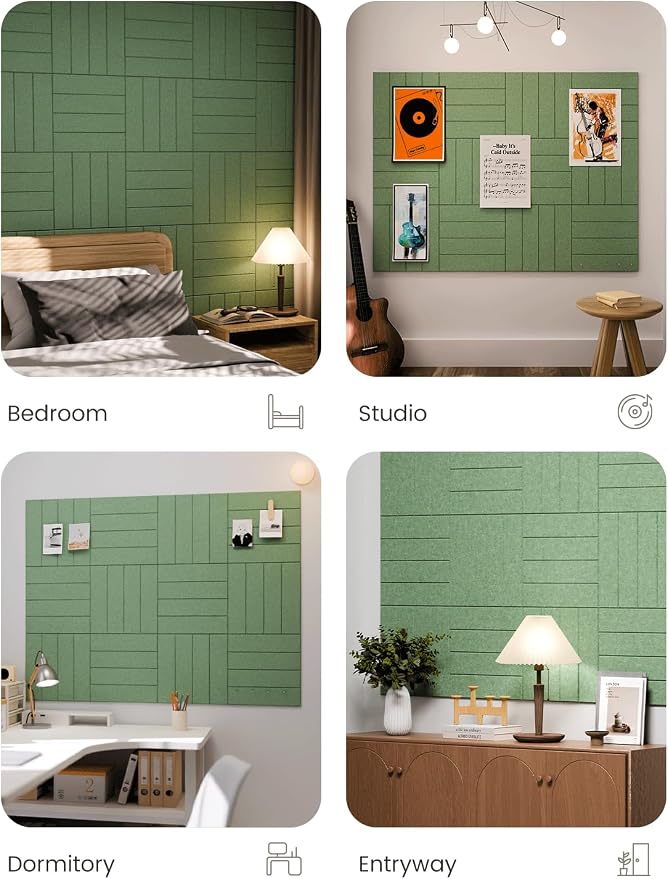Fluxynara 48" x 36" Large Felt Bulletin Board, Moss Green | 12 Pack Cork Board Alternative with 60 Safe Adhesive Tabs, Felt Pin Boards for Wall Decor, Home, Office, Classroom, Dorm