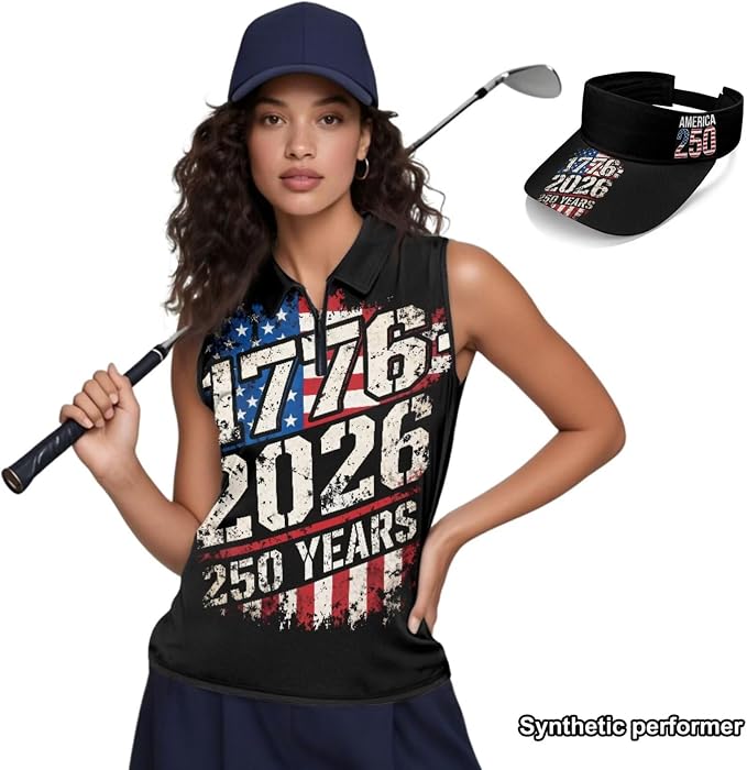 POLERO Golf Tank Top Women Golf Shirts and Visor Hat Collared Racerback Tennis Shirt Set Quarter Zip