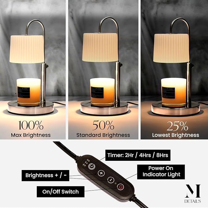 Candle & Warmer Set – 8.5 oz Coconut Blend Luxury Candle + Hand Blown Glass Lamp Warmer | Modern Self-Care Gift Set (Chrome, Rose Oud)