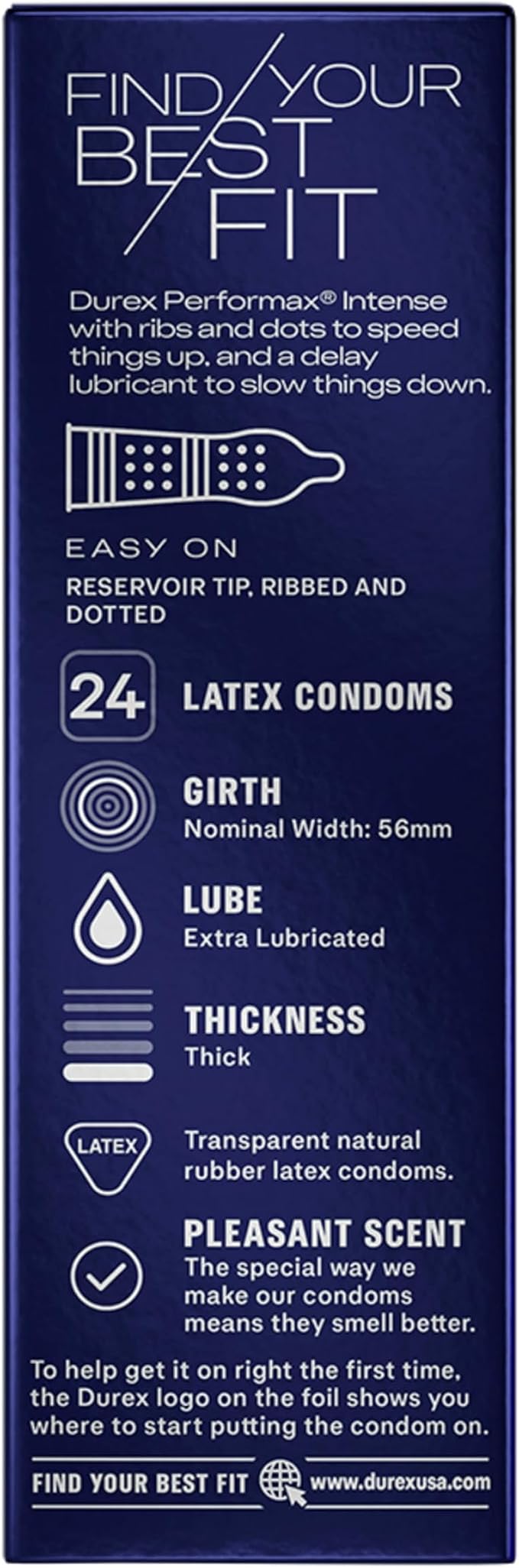 Durex Performax Intense Natural Rubber Latex Condoms, Regular Fit, 24 Count, Contains Desensitizing Lube for Men, (Packaging May Vary) (Pack of 2)