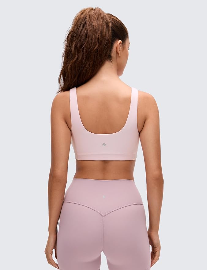 CRZ YOGA Butterluxe Scoop Neck Sports Bras for Women - U Back Padded Wide Strap Wireless Yoga Top