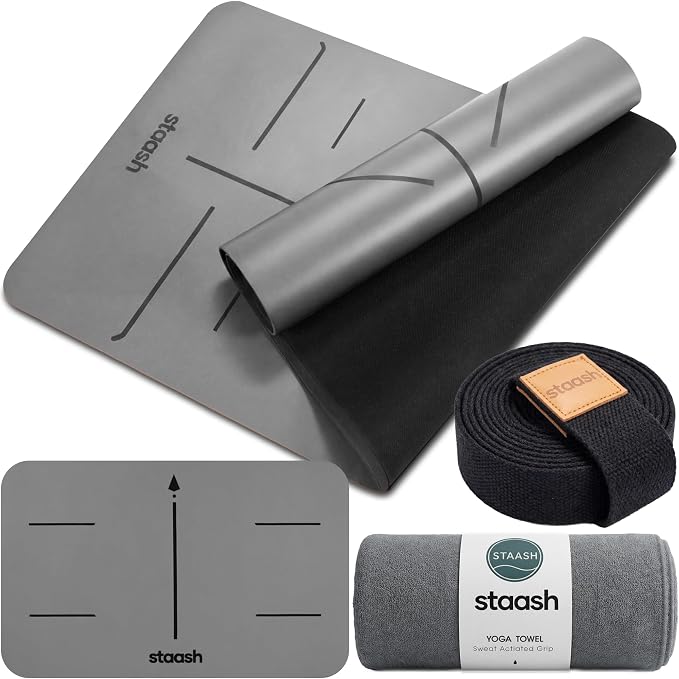 STAASH Premium Yoga Set – PU & Natural Rubber Mat + Towel + Strap + Knee Pad – Non-Slip Grip, Eco-Friendly, Studio Quality