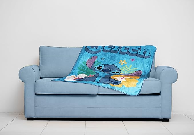 Jay Franco Kids Plush Throw Blanket – Soft & Cozy Fleece Throw for Bedroom & Couch Décor, Official Licensed Product, Blue - Stitch, 40x50 - Travel Blanket