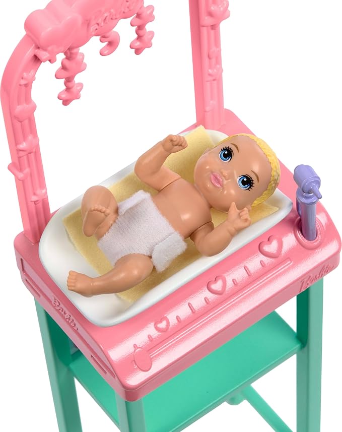Barbie Baby Doctor with Brunette Fashion Doll Wearing Pink Scrubs, 1 Baby Doll with Accessories & Furniture