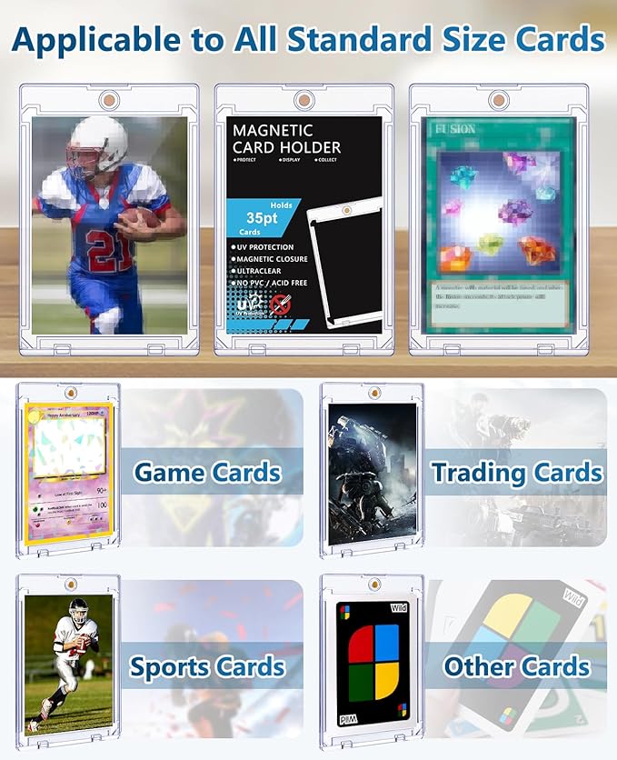 50ct Magnetic Card Holders: 35pt One Touch Card Holder for Trading Cards, U-V Protection Hard Cards Sleeves Case for Sports Game, Football, Baseball