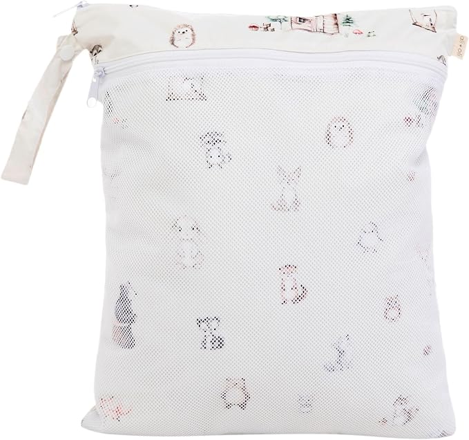 Ali+Oli Water Resistant Dual-Compartment Wet-Dry Bag for Travel, Hook to Stroller, Daycare, Diapers, Diaper Bag, Clutch Bag,15x12 inches (Woodlands)