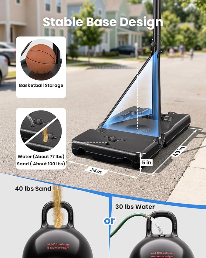 IGL Portable Basketball Hoop, 5.6-10FT Adjustable Basketball Goal System, 40/44 Inch Outdoor Basketball Hoop & Goals for Kids, Youth, and Adults in The Backyard, Driveway with PC Backboard