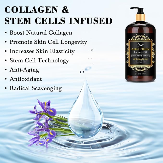 Pjordo Anti Cellulite Massage Oil with Massager, Collagen and Stem Cell Skin Tightening Oil Natural Cellulite Remover Therapy Oil for Cellulite & Stretch Mark(Anti Cellulite Massage Oil Kit)