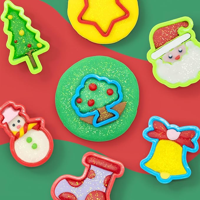 SIMPLIPLAY Christmas Sensory Dough Kit with 6 PCS 18oz Glitter Doughs & Accessories(280+pcs), DIY Christmas Crafts Kids, Stocking Stuffers for Kids, Build a Snowman Kit with Ornaments Creative Gift
