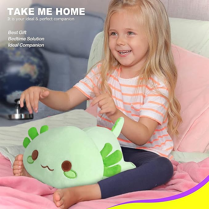 Onsoyours Cute Axolotl Plushie, Soft Stuffed Animal Salamander Plush Pillow, Kawaii Plush Toy for Kids (Green Axolotl, 13")