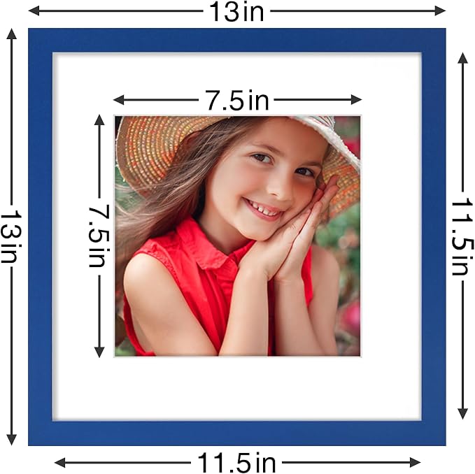 Vittanly 12x12 Picture Frames Set of 9 for Wall Mounting, Blue | Display Pictures 8x8 with Mat or 12x12 without Mat for Wall Mounting, Square Photo Frames for Home Decor, Engineered Wood