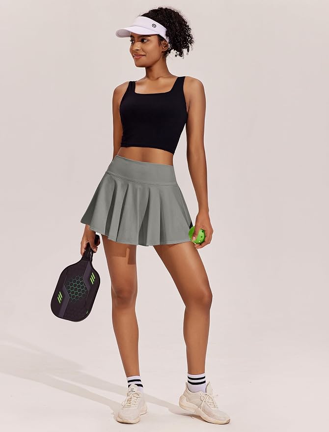 PINSPARK Womens Tennis Skirt 14" Pleated Athletic Golf Skorts with Pockets | High Waist, Tummy Control, Mini, Breathable, Lightweight, Soft, Built in Shorts, Pickleball, Casual