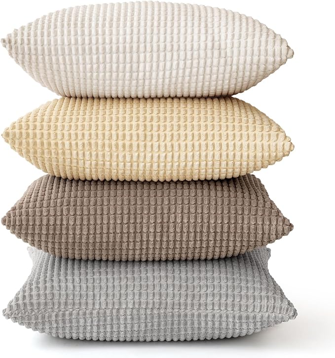 MIULEE Neutral Harmony Decorative Pillow Covers 20x20 Inch Set of 4 | Rustic Farmhouse Boho Soft Throw Pillows, Corduroy Couch Pillowcases, Nordic Home Decor for Sofa Living Room Bed