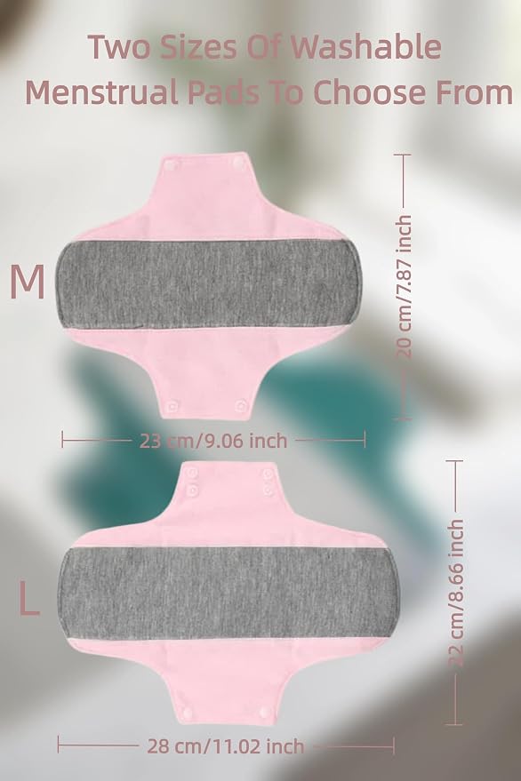 Washable Menstrual Pads,Graphene Cotton Cloth Reusable Incontinence Pads,Sanitary Napkins,with 1 Storage Bag,Panty Liners Pads,Period for Woman Postpartum/Incontinence(Pink/L/8pcs)