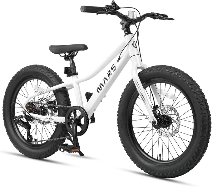 Glerc Mars Kids Mountain Bike, 20 24 Inch Fat Tire Bike for Teen Ages 6-14 Year Old, Bicycle with 2.8-Inch Wide Tires and 6 Speed Drivetrain, Multiple Colors