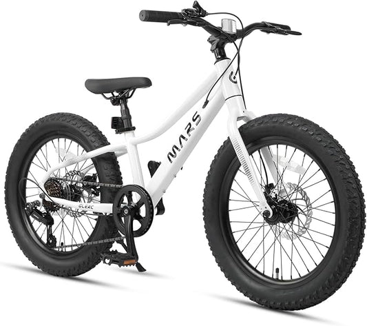 Glerc Mars Kids Mountain Bike, 20 24 Inch Fat Tire Bike for Teen Ages 6-14 Year Old, Bicycle with 2.8-Inch Wide Tires and 6 Speed Drivetrain, Multiple Colors
