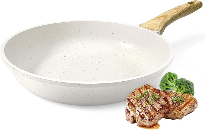 GiPP Nonstick Frying Pan Skillet - 11" White Granite Non Stick Pans, Omelette Pan with Heat-Resistant Handle, Compatible with All Stovetops, PFOA Free