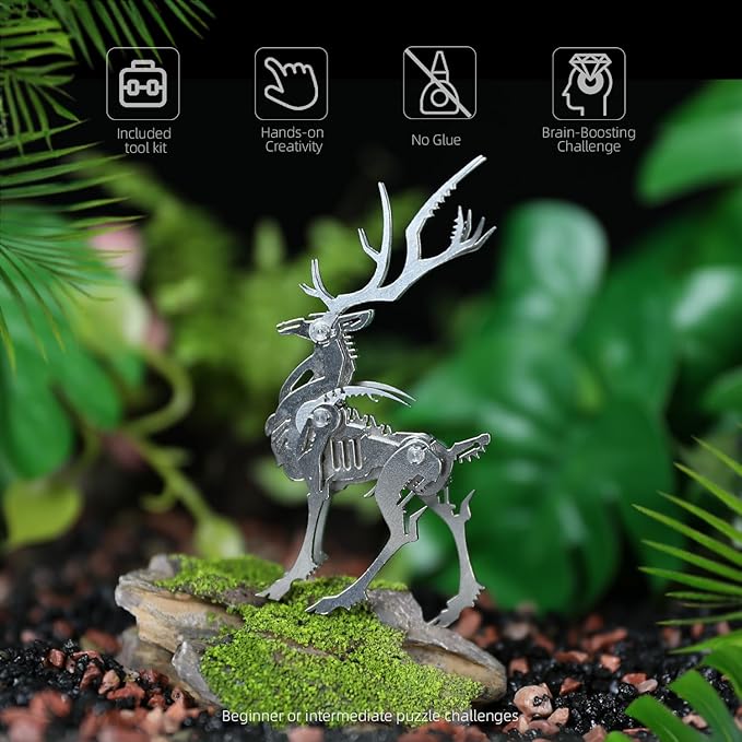 Mythical Forest Deer 3D Metal Puzzle Model for Adults, DIY Animal Sculpture 3D Model Kit Immersive Creative Building Model Art Desk Decor