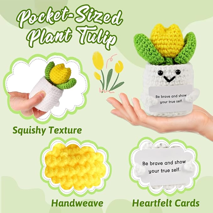 Funny Easter Basket Stuffers Positive Crochet Plants Tulip Easter Gifts for Mom Wife Grandma Teacher Appreciation Mini Crochet Tulip Inspirational Novelty Gifts