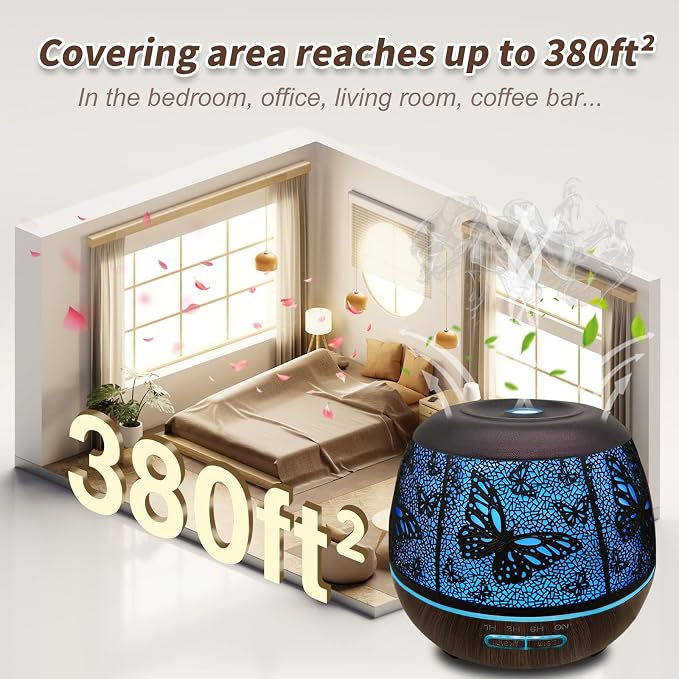 Roonbo Diffusers for Essential Oils Large Room 400ml,Essential Oil Diffuser for Home with R/C,Cool Mist Humidifiers for Bedroom,7 Colors Changed & 3 Mist Mode Waterless Auto Off for Decor Butterfly