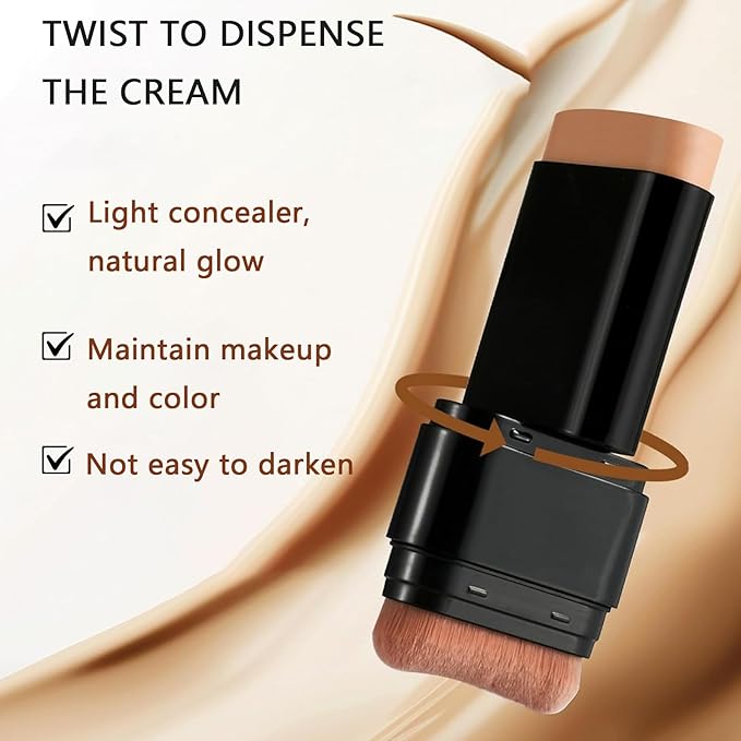 Concealer Foundation Stick,2 in 1 Long-Lasting Concealer Contour Sticks with Brush,Full Coverage for Dark Circles &Blemishes,Korean Waterproof Stick Foundation for All Skin Tones(05DEEP WHEAT)