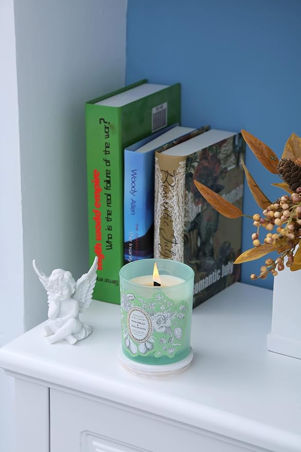 Pear Freesia English Rose Candle | 10.6oz Wood Wick Soy Scented Candle for Home | Relaxing Floral Garden Aromatherapy Candle | Long Lasting Clean Burn | Housewarming Gift for Women & Men