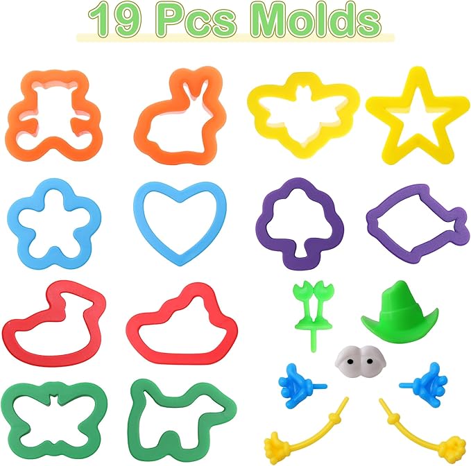 Dough Tools Set for Kids Ages 2-4, 25pc Creative Play Accessories with Molds and Cutters, Non-Toxic Modeling Clay Toys for Toddlers Sensory Activities