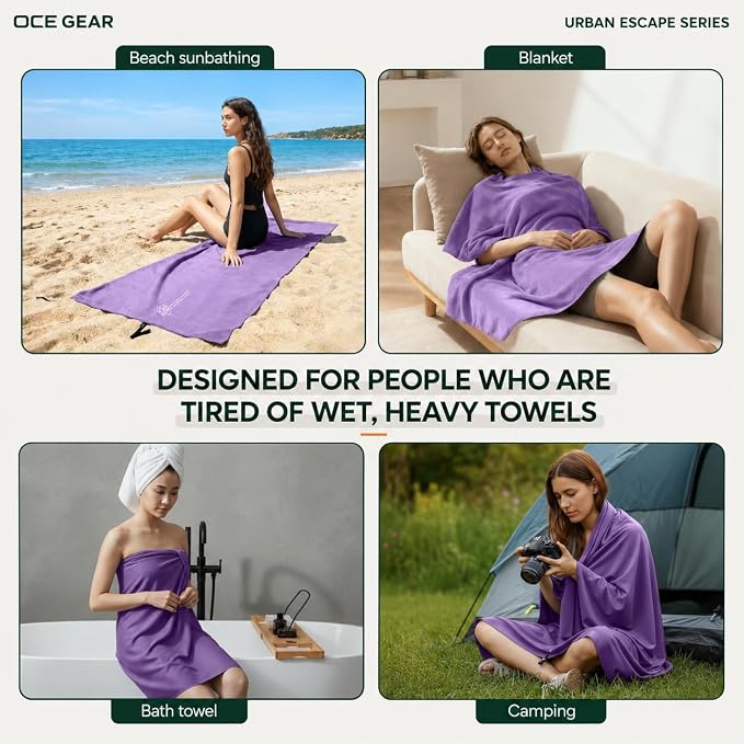 Microfiber Travel Towel, Soft Lightweight Quick Dry Towel, Super Absorbent Compact Travel & Sports & Beach Towels for Camping, Backpack, Gym, Swimming, Yoga, Hiking (Purple, X Large)