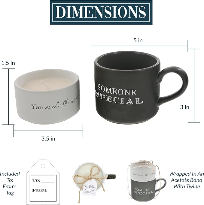 Pavilion Gift Company - Someone Special - 4 Oz Candle & 10.8 Oz Mug Gray & Cream Neutral Stackable To: From: Tag Gift Set
