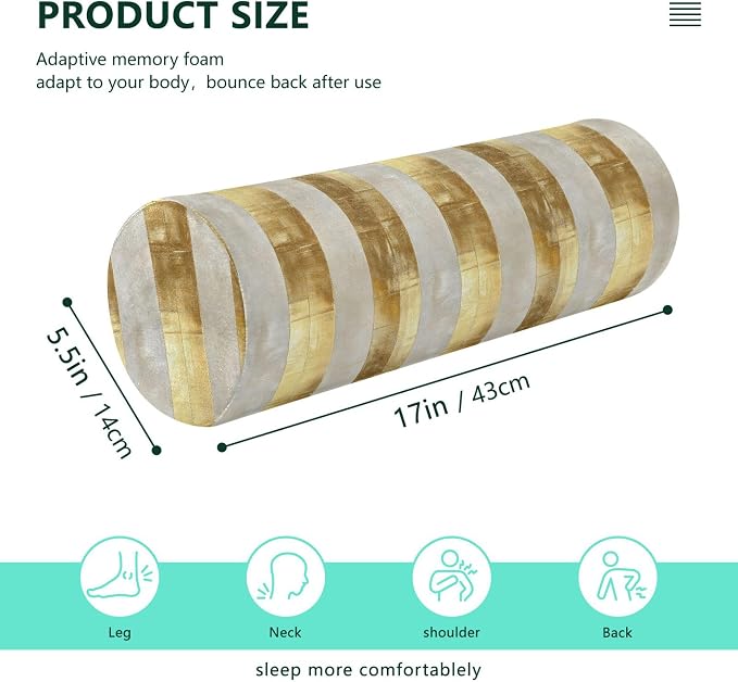 Bolster Pillow for Couch Yoga Neck Roll Pillow Decorative Round Pillows Decorative Cylinder Pillows for Bed Bed Support Pillow Gold Stripe