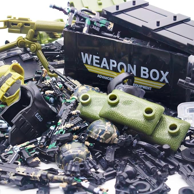 200+ Pcs Military Weapon Pack Accessories Kits Toys, Swat Team Building Block Toys, Military Soldier Style Weapon Sets, Army Equipment Gear Sets, Accessories Compatible with Major Mini figure
