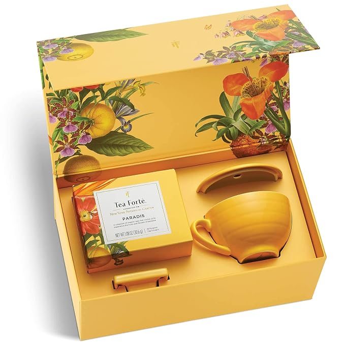Tea Forte Gift Set with Cafe Cup, Tea Tray, Mini Presentation Box with 10 Handcrafted Pyramid Infuser Tea Bags, Paradis Tea