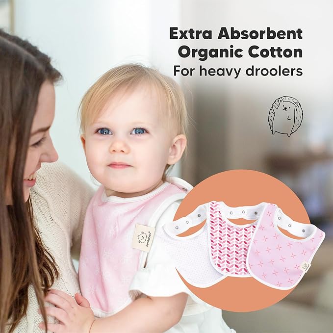 KeaBabies 8-Pack Organic Baby Bibs for Drooling and Teething - Soft Cotton Bibs for Baby Girl, Boy, Extra Absorbent, Easy to Clean & Put On for Toddler, Newborn, Infant 0-24 Months (Blush)