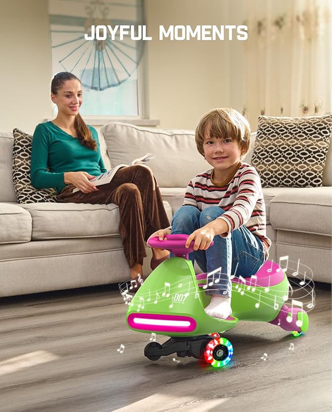 FanttikRide N7 Pro Electric Wiggle Car, Rechargeable Battery, CyberWiggle, 2 in 1 Swing Car, 2 Speeds Max 4 Mph, Anti-Rollover, Flashing Wheels, Bluetooth, for Ages 3 and Up, 150 Lbs, Grape Green